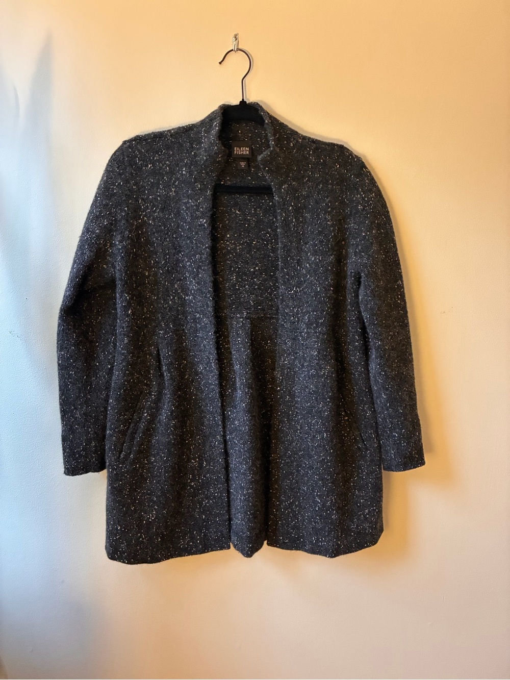 Eileen Fisher Lambswool and Angora Speckled Charcoal Cardigan